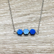 3 Blue Pendants, Generations Gift, Three Friends Gift, 3 Sisters Necklace, Sterling Silver, Minimalist Jewelry, Dainty Necklace, Holiday