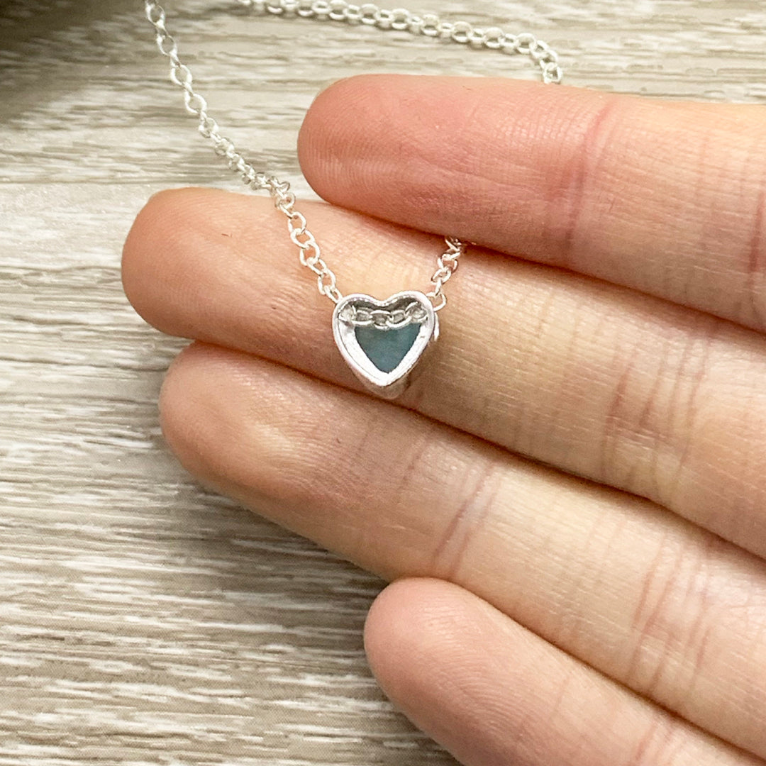 Tiny Blue Heart Necklace, Sterling Silver Heart Pendant, Simple Reminders Jewelry, Gift for Grandma, Mother of 1 Gift, Minimalist Necklace