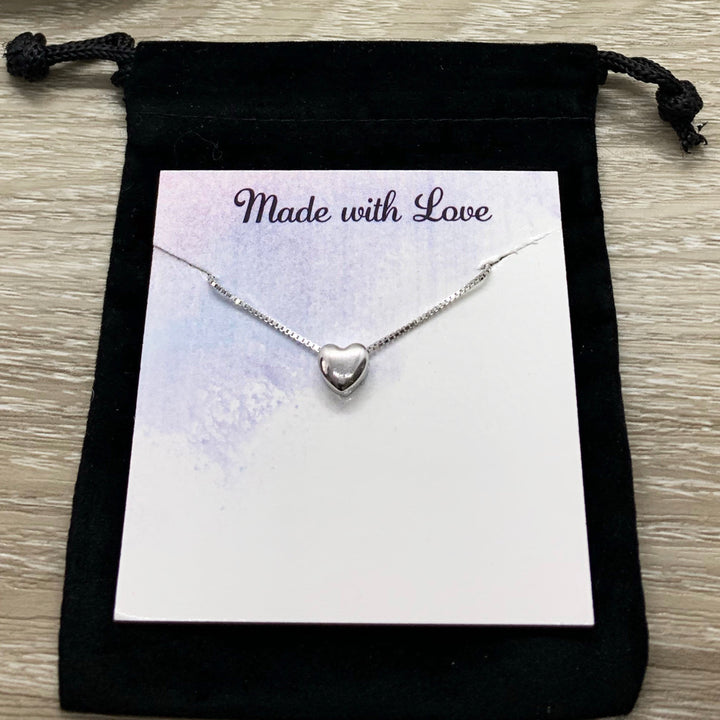 Tiny Blue Heart Necklace, Sterling Silver Heart Pendant, Simple Reminders Jewelry, Gift for Grandma, Mother of 1 Gift, Minimalist Necklace