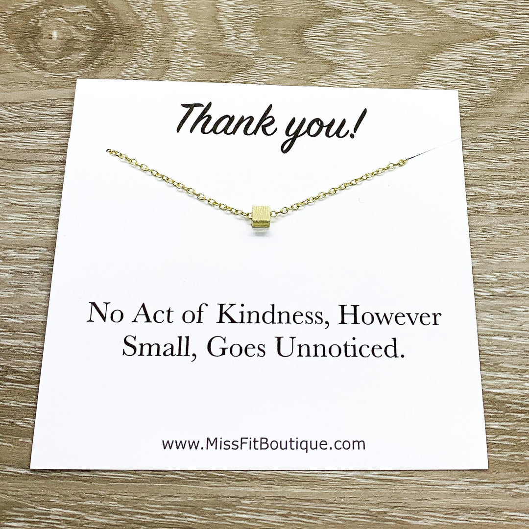 Thank You Card, Tiny Cube Necklace, Jewelry with Meaning, Gift for Therapist, Volunteer Gift, Fundraiser Organizer, Christmas Gift for Women