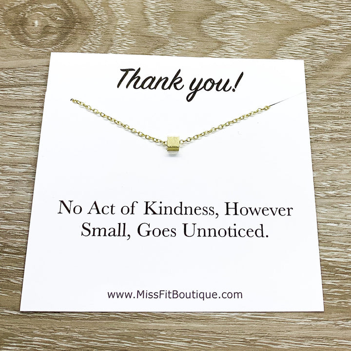 Thank You Card, Tiny Cube Necklace, Jewelry with Meaning, Gift for Therapist, Volunteer Gift, Fundraiser Organizer, Christmas Gift for Women
