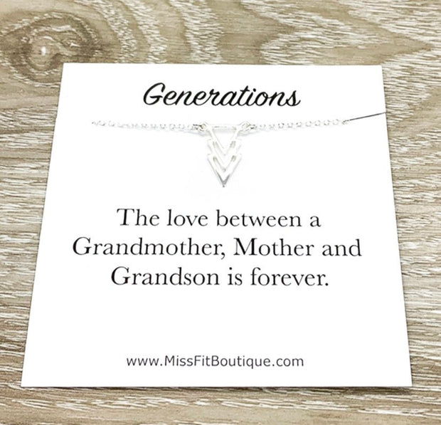Three Generations Gift, Arrow Necklace, Grandson Mother Grandmother, Grandma Necklace, Gift from Grandson, Minimal Jewelry
