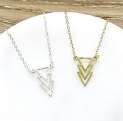 Three Arrows Pendant, Arrow Necklace, Minimalist Jewelry, Dainty Necklace Gold, Stocking Filler for Women, Geometric Jewelry for Her