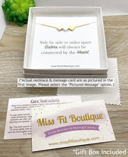 Sisters Gift, Tri-Tone Triangle Necklace, Side by Side or Miles Apart Card, Gift from Big Sister, Sister Birthday Gift, Sisterhood Jewelry