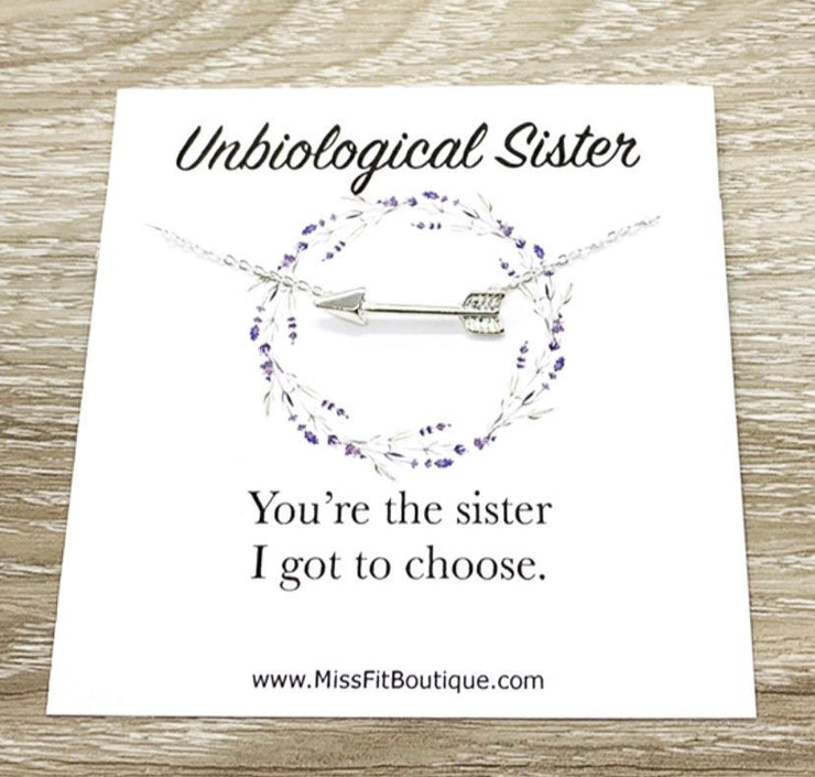 Unbiological Sister Gift, Horizontal Arrow Necklace, Soul Sister Gift, Arrow Jewelry, Sister I Got to Choose Card, Sister Birthday Gift