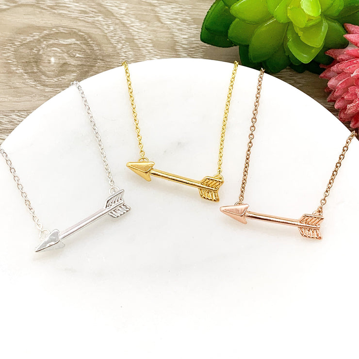 Arrow Necklace Rose Gold, Horizontal Arrow Pendant, Soul Sister Gift, Arrow Jewelry, Mother Necklace, Bridesmaid Gift, Necklace for Women