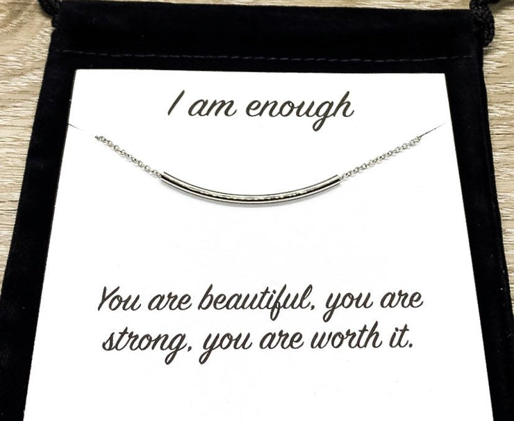 I Am Enough Card, Dainty Thin Bar Necklace, Layering Necklace, Balance Bar Pendant, Gift for Daughter, Gift from Mom, Birthday Gift