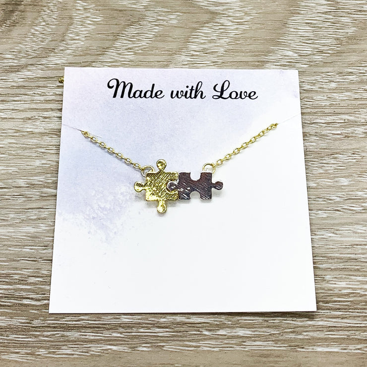 Interlocking Puzzle Necklace Set for 2, Best Friends Card, Matching Puzzle Piece Necklaces, Gift for Best Friend, Birthday Gift, BFF Gift