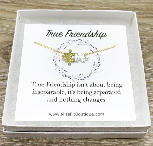 True Friendship Card, Tiny Puzzle Necklace, Long Distance Friendship Gift, Silver Puzzle Jewelry, Jigsaw Puzzle Gift, Birthday Gift, Holiday