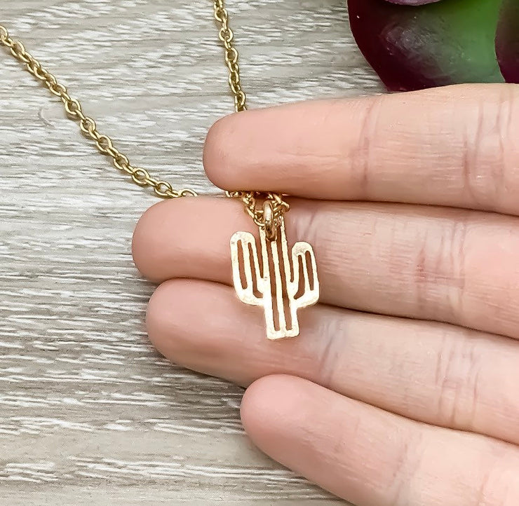 Minimal Cactus Charm Necklace, Plant Necklace, Cacti Necklace, Desert Jewelry, Gift for Women, Cactus Jewelry, Stocking Filler