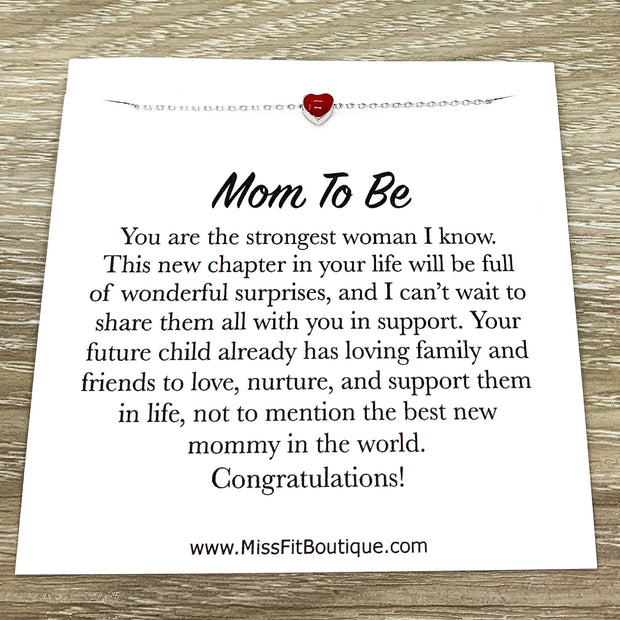 Mom To Be Gift, Tiny Red Heart Pendant Necklace, Expecting Mama Gift, Pregnancy Necklace, Baby Coming Soon Gift, Baby Shower Gift