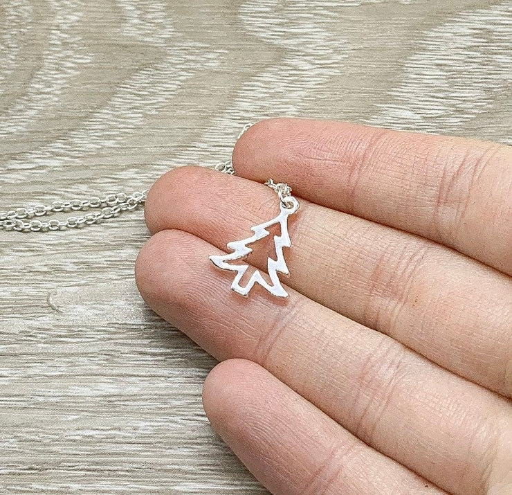Pine Tree Necklace, Christmas Tree Necklace, Silver Tree Pendant, Dainty Necklace, Mini Charm Necklace, Gift for Her, Holiday Necklace