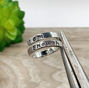 I Am Enough Wrap Ring, Motivational Jewelry, Uplifting Jewelry, Midi Ring, Thick Laser Engraved, Statement Ring, Gift for Friend, Self Love