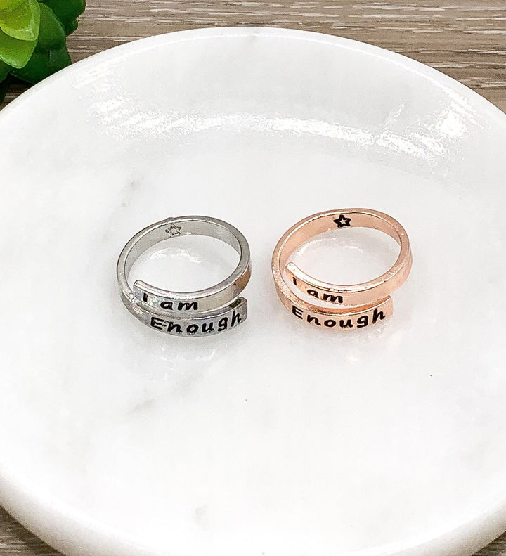 I Am Enough Wrap Ring, Motivational Jewelry, Uplifting Jewelry, Midi Ring, Thick Laser Engraved, Statement Ring, Gift for Friend, Self Love