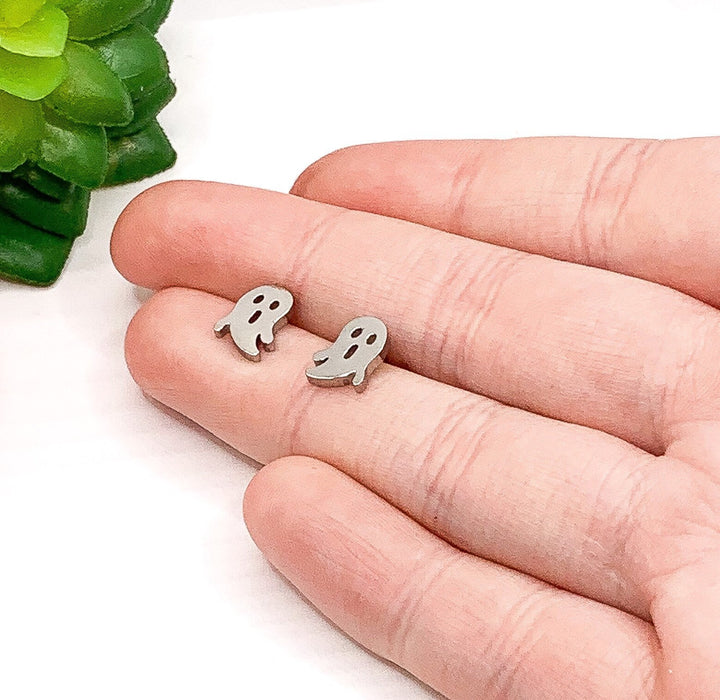 Tiny Ghost Stud Earrings, Halloween Earrings, Scary Jewelry, Little Rose Gold Ghost Studs, Halloween Party Gift, Spooky Earrings for Her