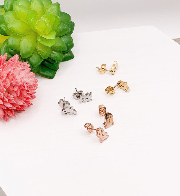 Tiny Ghost Stud Earrings, Halloween Earrings, Scary Jewelry, Little Rose Gold Ghost Studs, Halloween Party Gift, Spooky Earrings for Her