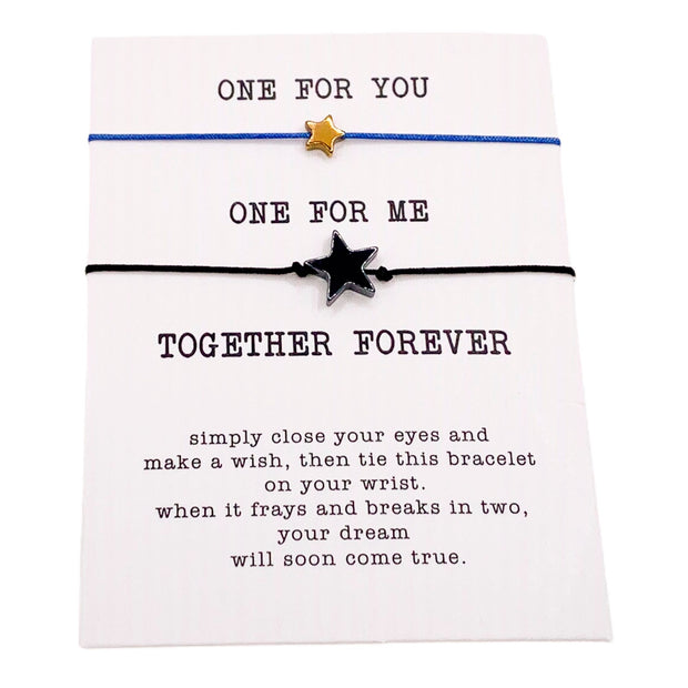 Together Forever Wish Bracelet Set for 2, Matching Star Friendship Bracelets, Gift for Best Friend, Minimal String Bracelet, Stocking Filler