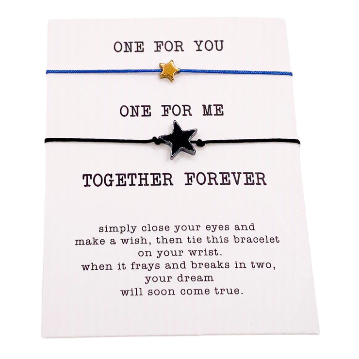 Together Forever Wish Bracelet Set for 2, Matching Star Friendship Bracelets, Gift for Best Friend, Minimal String Bracelet, Stocking Filler