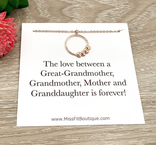 Four Hearts Necklace, Four Generations Gift, Great Grandmother Gift, Minimalist Necklace, Mother Necklace, Gift for Grandma, Meaningful Gift