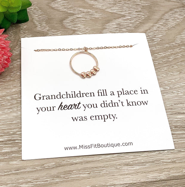 Grandmother Necklace, Circle with Hearts Necklace, Generations Gift, Grandma Necklace, Gift from Grandchildren, Nana Birthday Gift