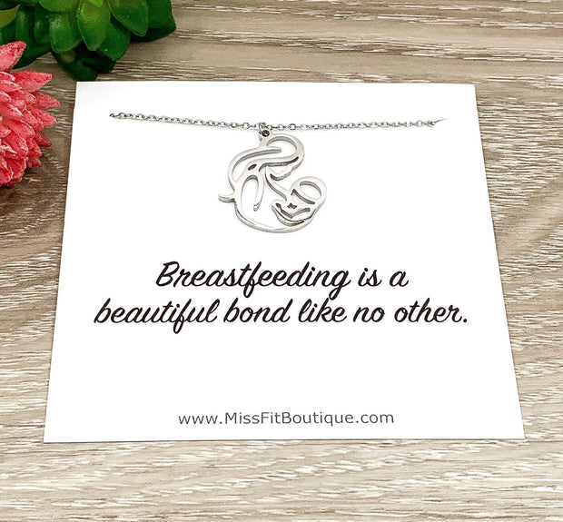Breastfeeding Necklace, Mama and Baby Necklace, Motherhood Jewelry, Gift for New Mom, Push Present for Her, Postpartum Necklace