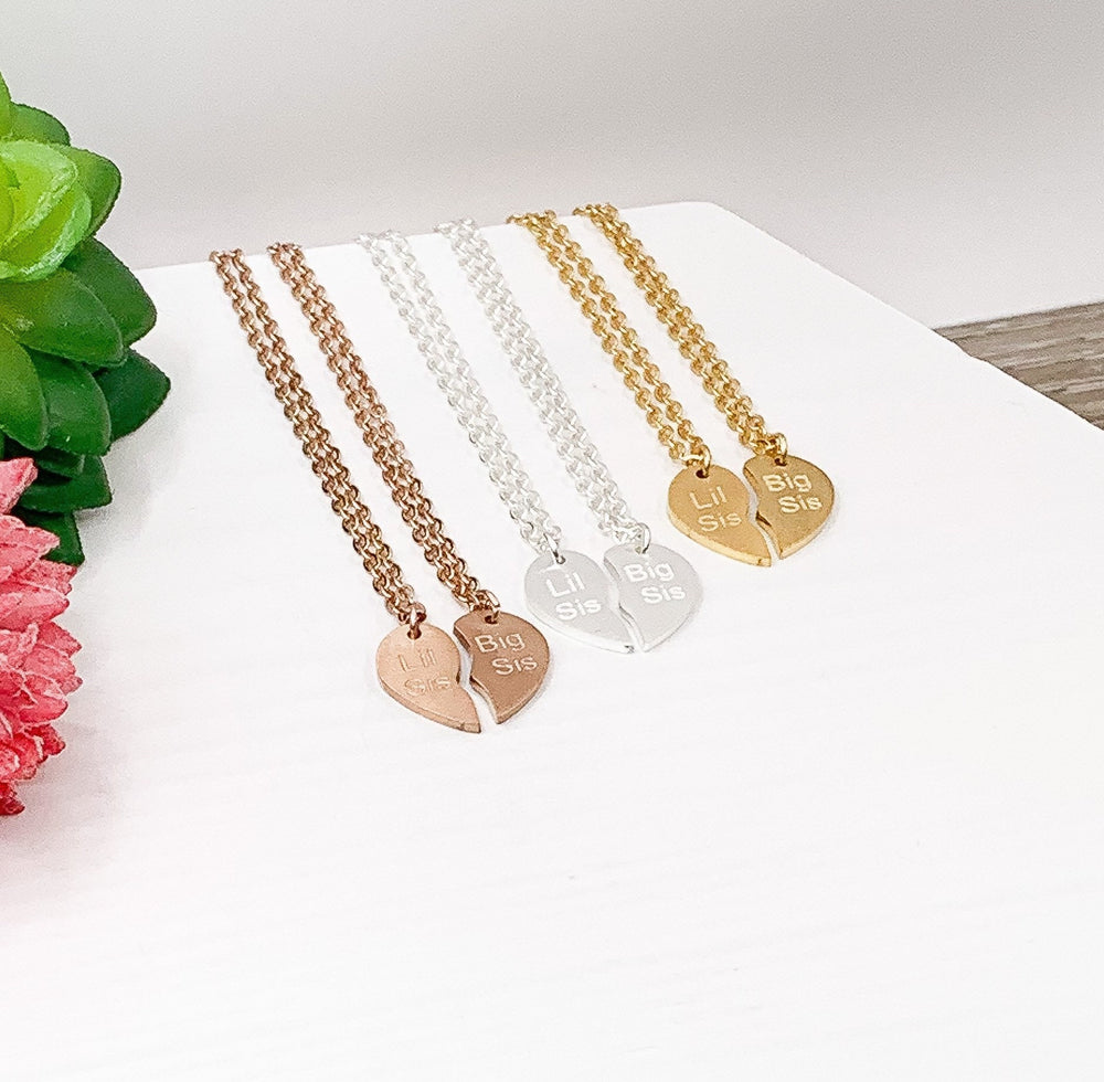 Soul Sister Necklace Set for 2, Lil Big Sisters Split Hearts Necklace, Matching Friendship Necklaces, Half Heart Necklace, Gift for BFF
