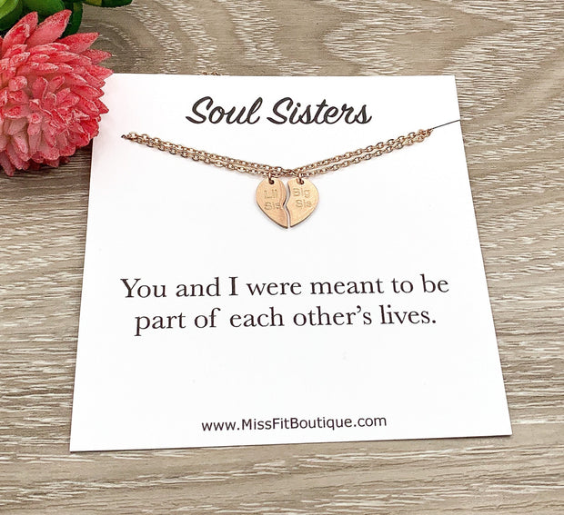 Soul Sister Necklace Set for 2, Lil Big Sisters Split Hearts Necklace, Matching Friendship Necklaces, Half Heart Necklace, Gift for BFF