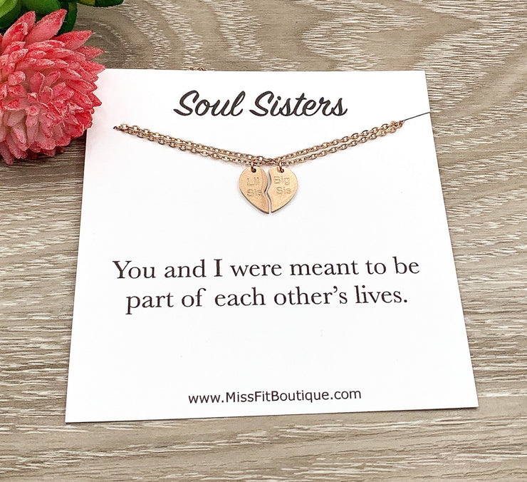 Soul Sister Necklace Set for 2, Lil Big Sisters Split Hearts