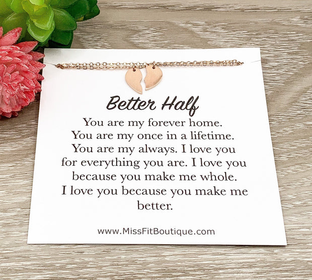 Better Half Card, Split Hearts Necklace Set for 2, Minimal Friendship Necklaces, Half Heart Necklaces, Best Friend Gift, Couples’ Necklaces