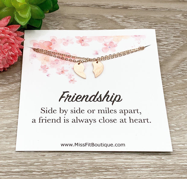 Matching Split Hearts Necklace Set for 2, Side by Side or Miles Apart, Friendship Necklaces, Half Heart Necklaces, Best Friend Jewelry