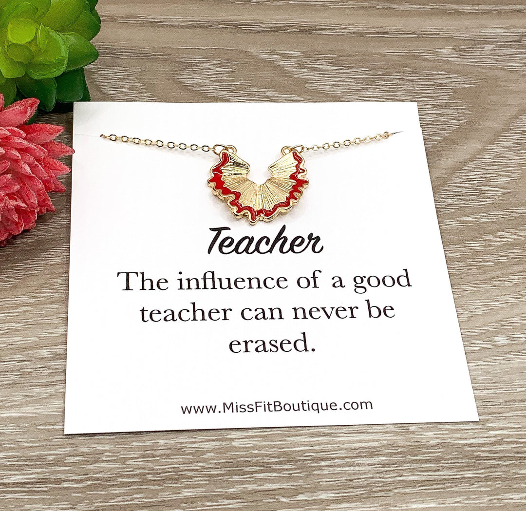 Pencil Shaving Necklace, Red Pencil Pendant, Teacher Appreciation Gift, Thank You Card from Parent, Teacher Retirement Gift, Art Teacher
