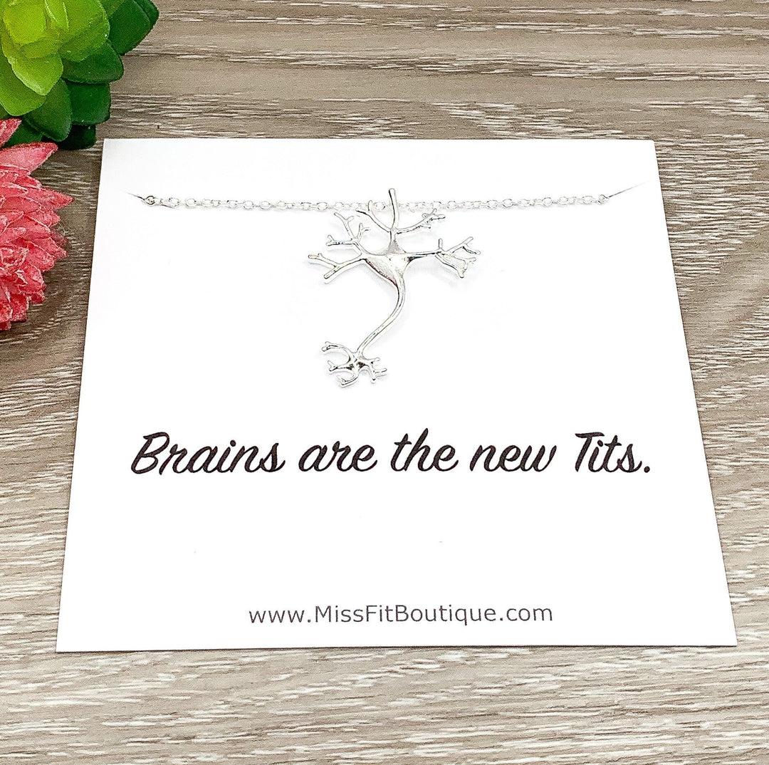 Neuron Necklace, Brains Are The New Tits, Nerve Cell Necklace, Science Gift, Scientific Jewelry, Smart Gift, Biology Necklace, Student Gift