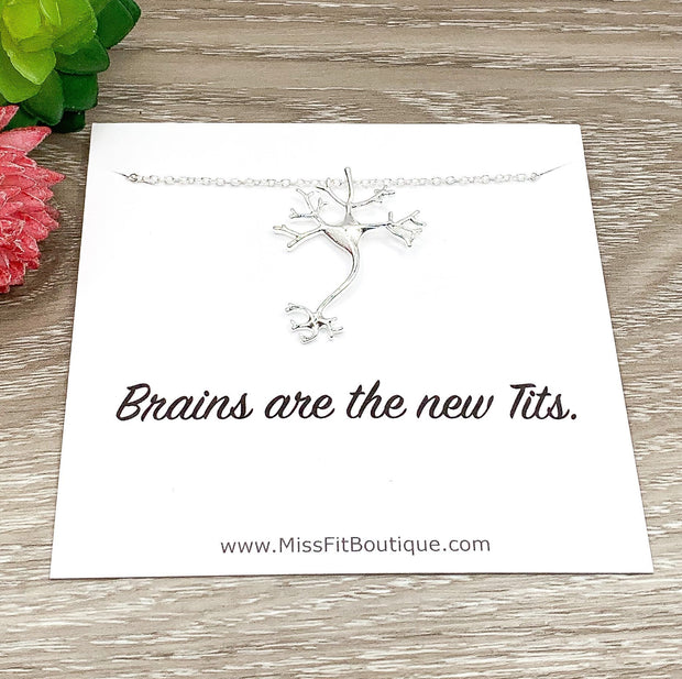Neuron Necklace, Brains Are The New Tits, Nerve Cell Necklace, Science Gift, Scientific Jewelry, Smart Gift, Biology Necklace, Student Gift