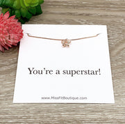 You’re a Superstar Card, Rose Gold Star Necklace, Dainty Cubic Zirconia Jewelry, Cute CZ Pendant, Celestial Necklace, Birthday Gift