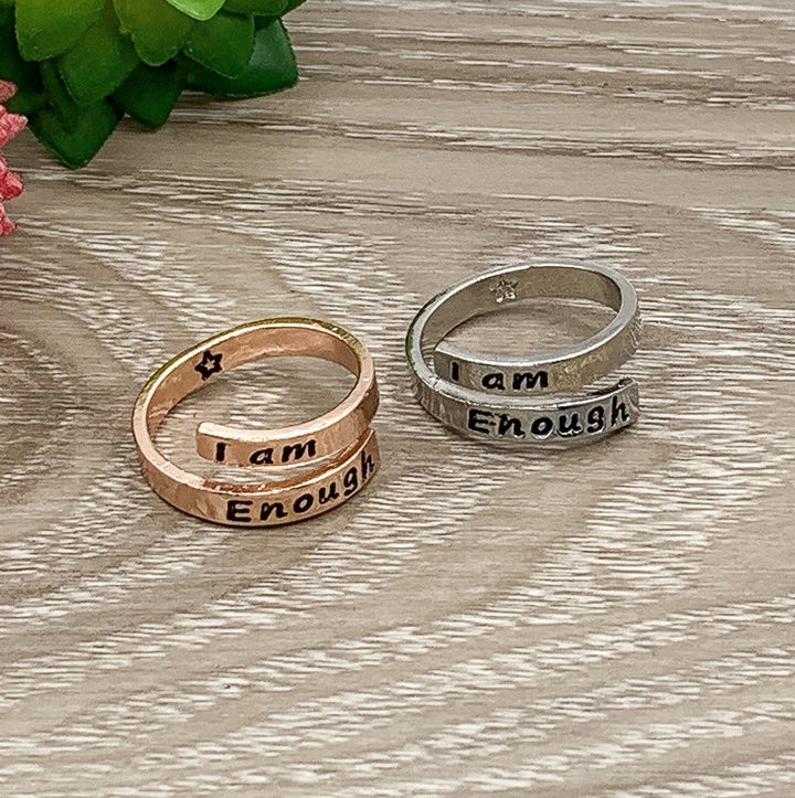 I Am Enough Wrap Ring, Motivational Jewelry, Uplifting Jewelry, Midi Ring, Thick Laser Engraved, Statement Ring, Gift for Friend, Self Love
