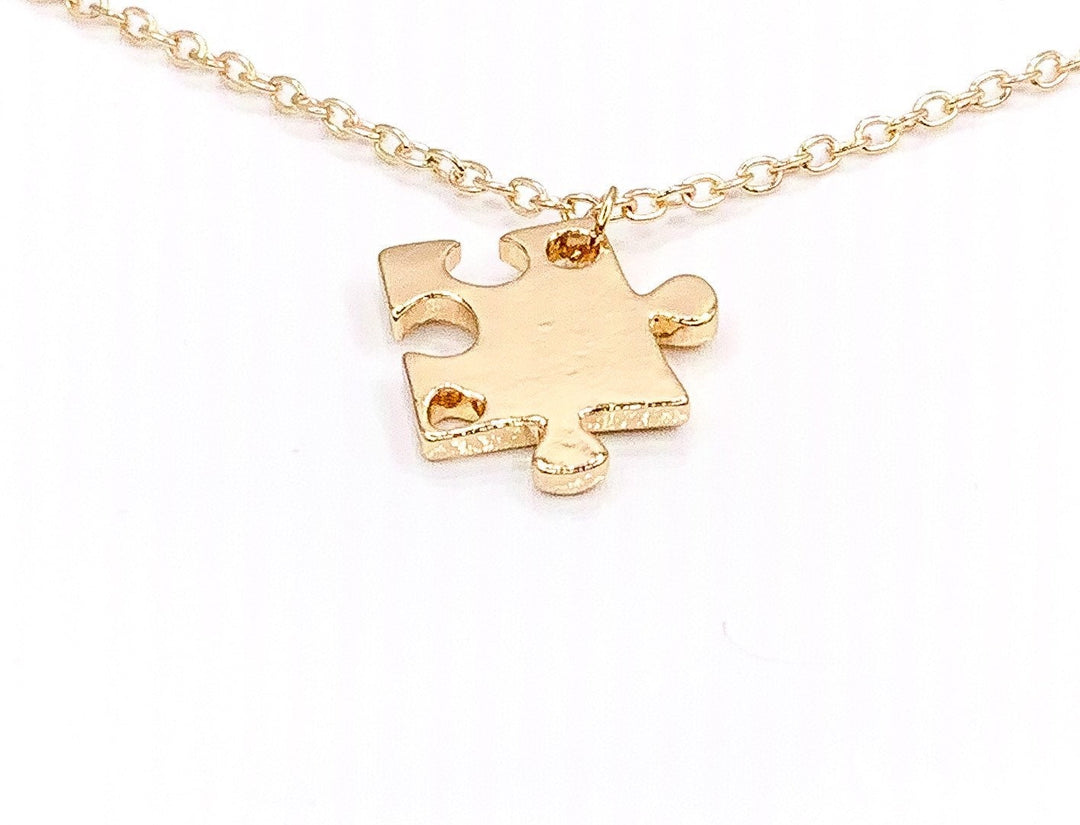 Puzzle Necklace Set for Four, Silver Puzzle Piece Pendant, Gold Interlocking Puzzle Jewelry, Autism Awareness Gift, Best Friend Gifts