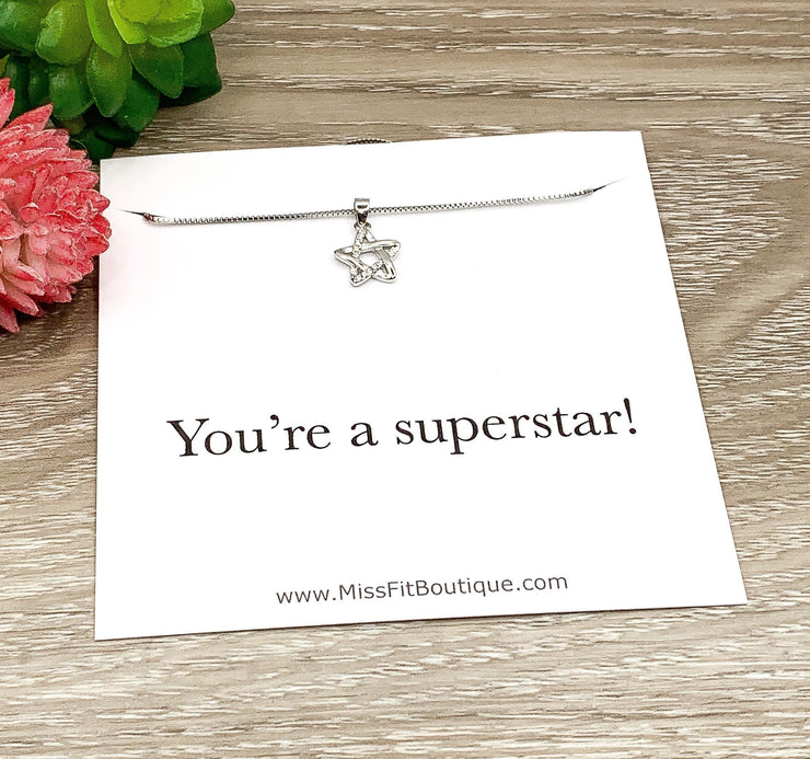 You’re a Superstar Card, Star Necklace Sterling Silver, Encouragement Gift, Dainty Cubic Zirconia Jewelry, Celestial Necklace, Uplifting