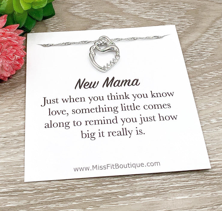 New Mama Necklace, Mommy and Baby Necklace, Motherhood Jewelry, Mama to Be Card, New Mom Necklace, Gift for Pregnant Friend, Baby Mama