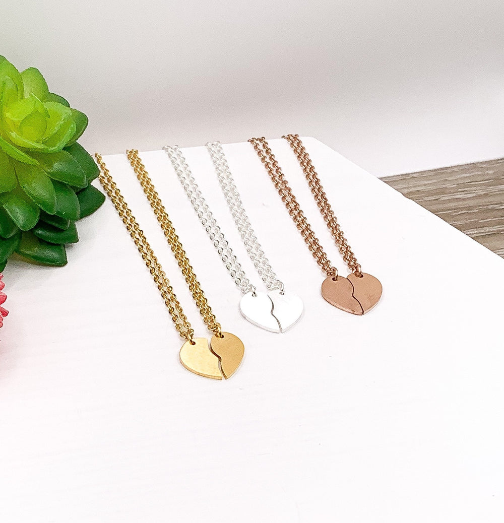 Soul Sister Necklace Set for 2, Minimal Split Hearts Necklace, Matching Friendship Necklaces, Half Heart Necklace, Gift for BFF