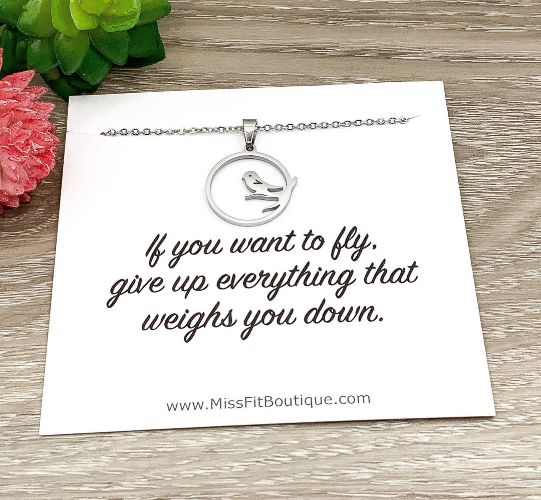 Bird on a Branch Necklace, Cheer Up Gift for Friend, Bird Jewelry, Bird Lover Gift, Inspirational Gift, Encouragement Gift, Mental Health