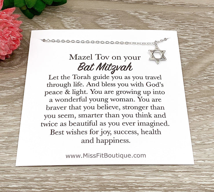Bat Mitzvah Card, Tiny Star of David Necklace, Mazel Tov Gift for Her, Spiritual Jewelry, Simple Reminder, Jewish Jewelry, Personalized Gift