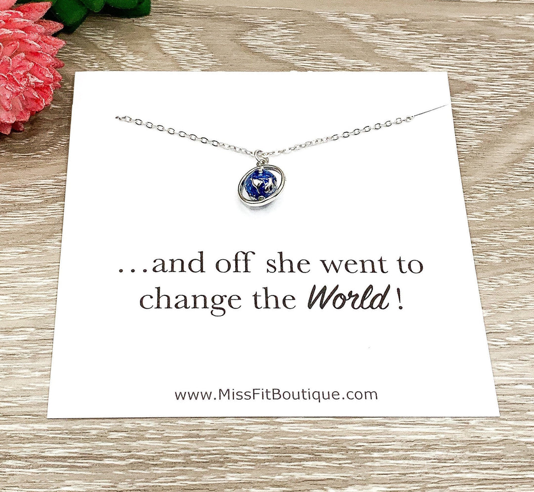 Tiny World Globe Necklace, Graduation Gift for Her, Custom Friendship Card, Gift for Friend, Graduate Gift, Young Women Necklace, Birthday