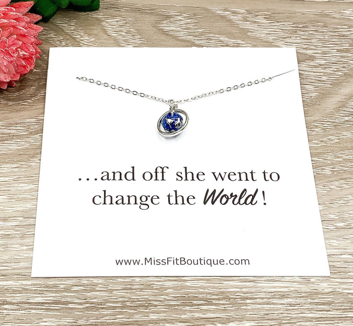 Tiny World Globe Necklace, Graduation Gift for Her, Custom Friendship Card, Gift for Friend, Graduate Gift, Young Women Necklace, Birthday