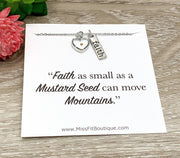 Faith Charm Necklace, Mustard Seed Necklace, Move Mountains Quote, Motivational Jewelry, Christian Necklace, Religious Jewelry