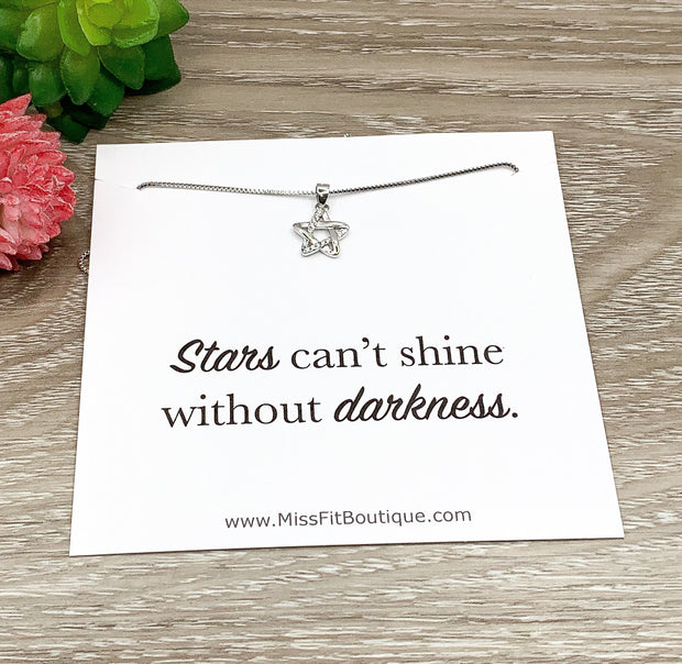 Star Necklace Sterling Silver, Stars Can’t Shine Without Darkness, Cute Motivational Gift, Dainty Cubic Zirconia Jewelry, Celestial Necklace