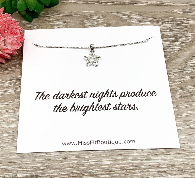 Tiny Star Necklace Sterling Silver, Dark Nights Gift, Encouragement Card, Dainty Cubic Zirconia Jewelry, Celestial Necklace, Cheer Up Gift