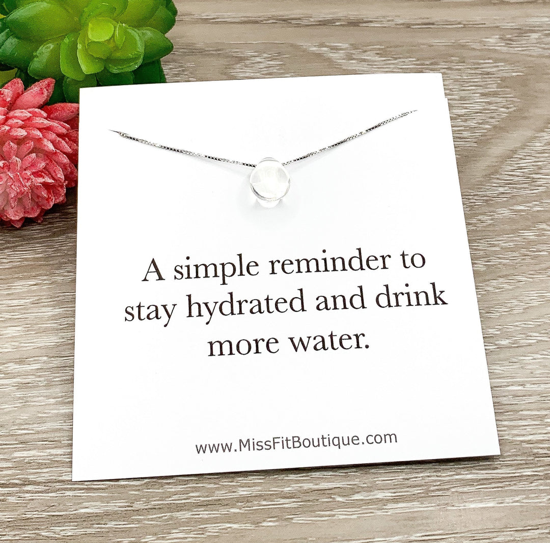 Stay Hydrated, Water Drop Necklace Sterling Silver, Clear Teardrop Pendant, Healthy Habits Gift, Cute Weight Loss Gift, Simple Reminder