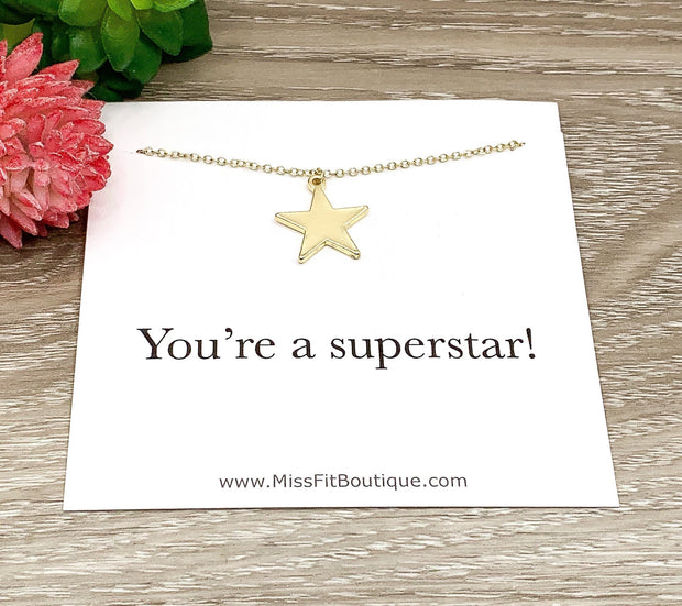 Large Star Necklace Gold, You’re a Superstar Card, Celestial Jewelry, Gift for Student, Young Girl Necklace, Back to School Gift