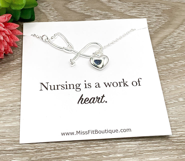 Stethoscope Necklace Sterling Silver, Nurse Appreciation, Nursing Jewelry Gift, Thank You Gift from Patient, Medical Student Gift for Her