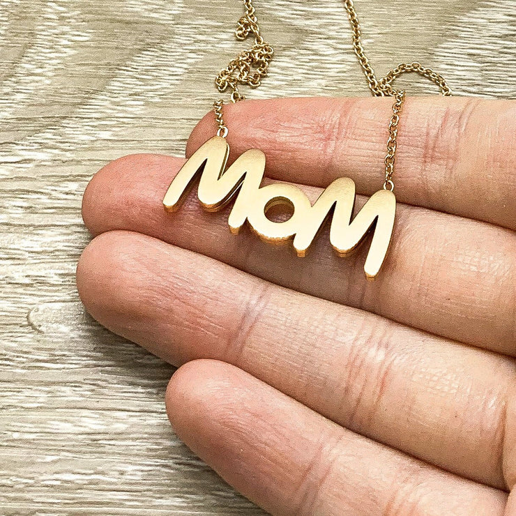 MOM Necklace, Thank You Mom Quote Card, Rhinestones, Mom Jewelry, Layering Necklace, Dainty Jewelry, Gift from Daughter, Gift from Kids